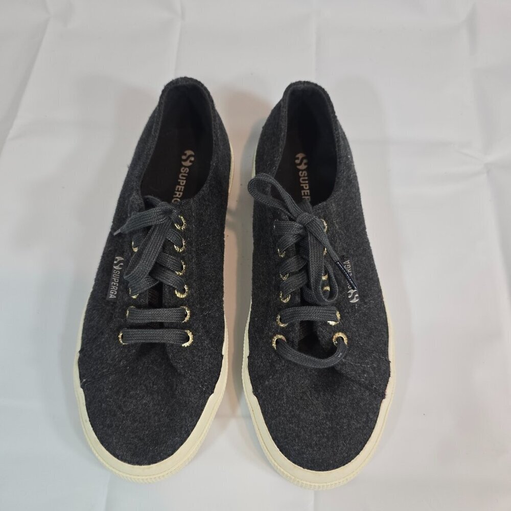 Superga Sneakers Women Size 8 Gray Fabric Lace Ups Casual Platform School
